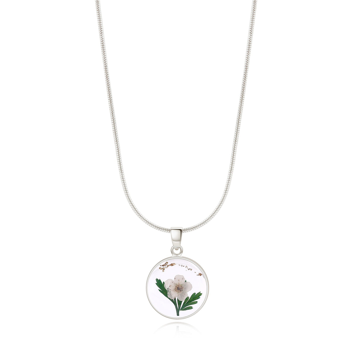 Pressed Birth Flower Necklace in 925 sterling silver with May birthstone