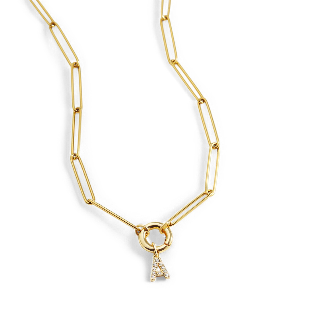 Pave Initial Charm with Charm Clasp Necklace — Vanny Jewels