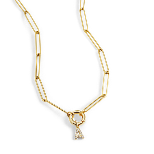 Pave Initial Charm with Charm Clasp Necklace — Vanny Jewels