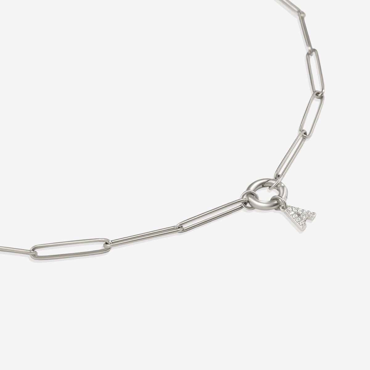Pave Initial Charm with Charm Clasp Necklace in gold tone