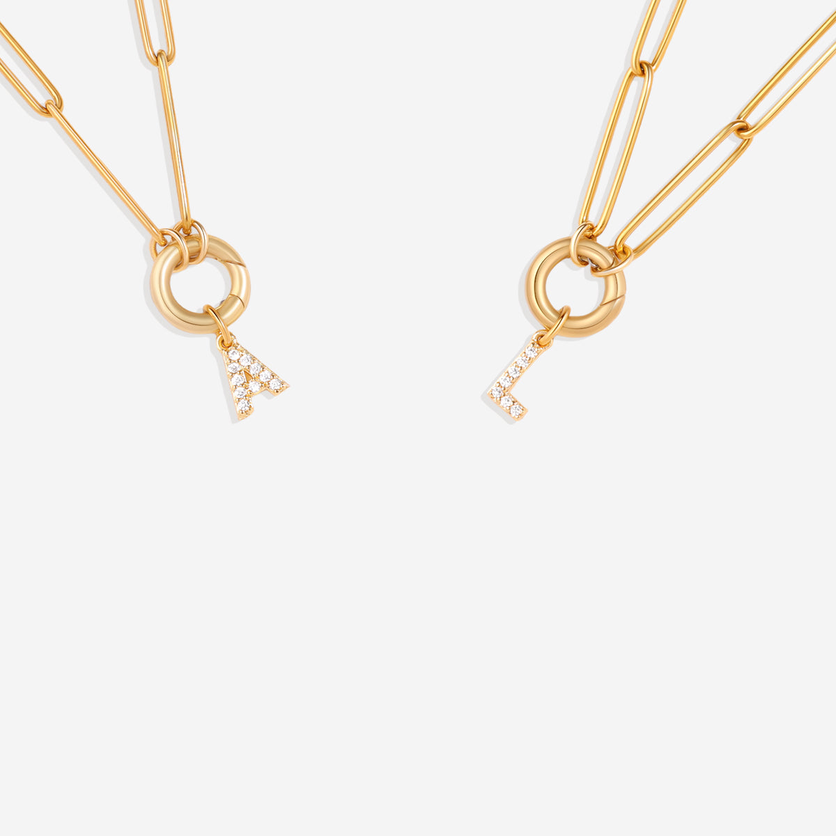 Pave Initial Charm with Charm Clasp Necklace in gold tone