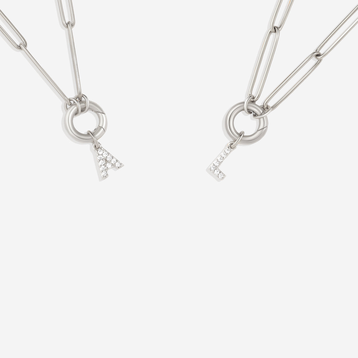 Pave Initial Charm with Charm Clasp Necklace in gold tone