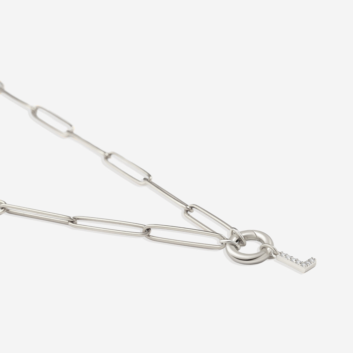 Pave Initial Charm with Charm Clasp Necklace in gold tone
