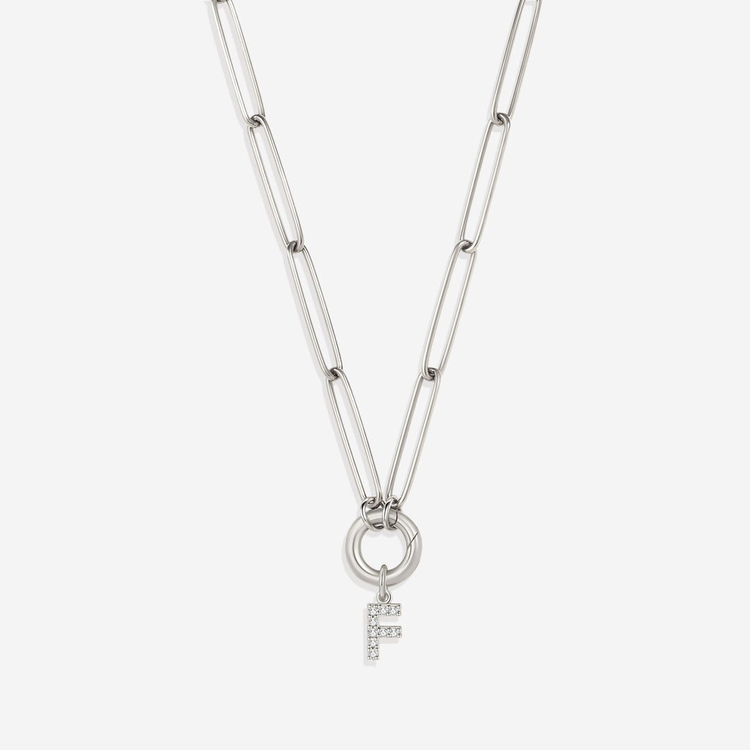 Pave Initial Charm with Charm Clasp Necklace in 925 sterling silver