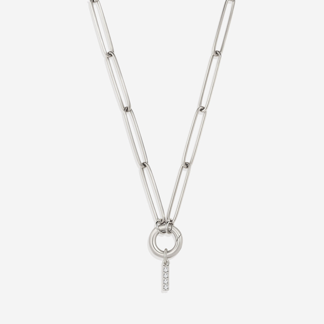 Pave Initial Charm with Charm Clasp Necklace in 925 sterling silver