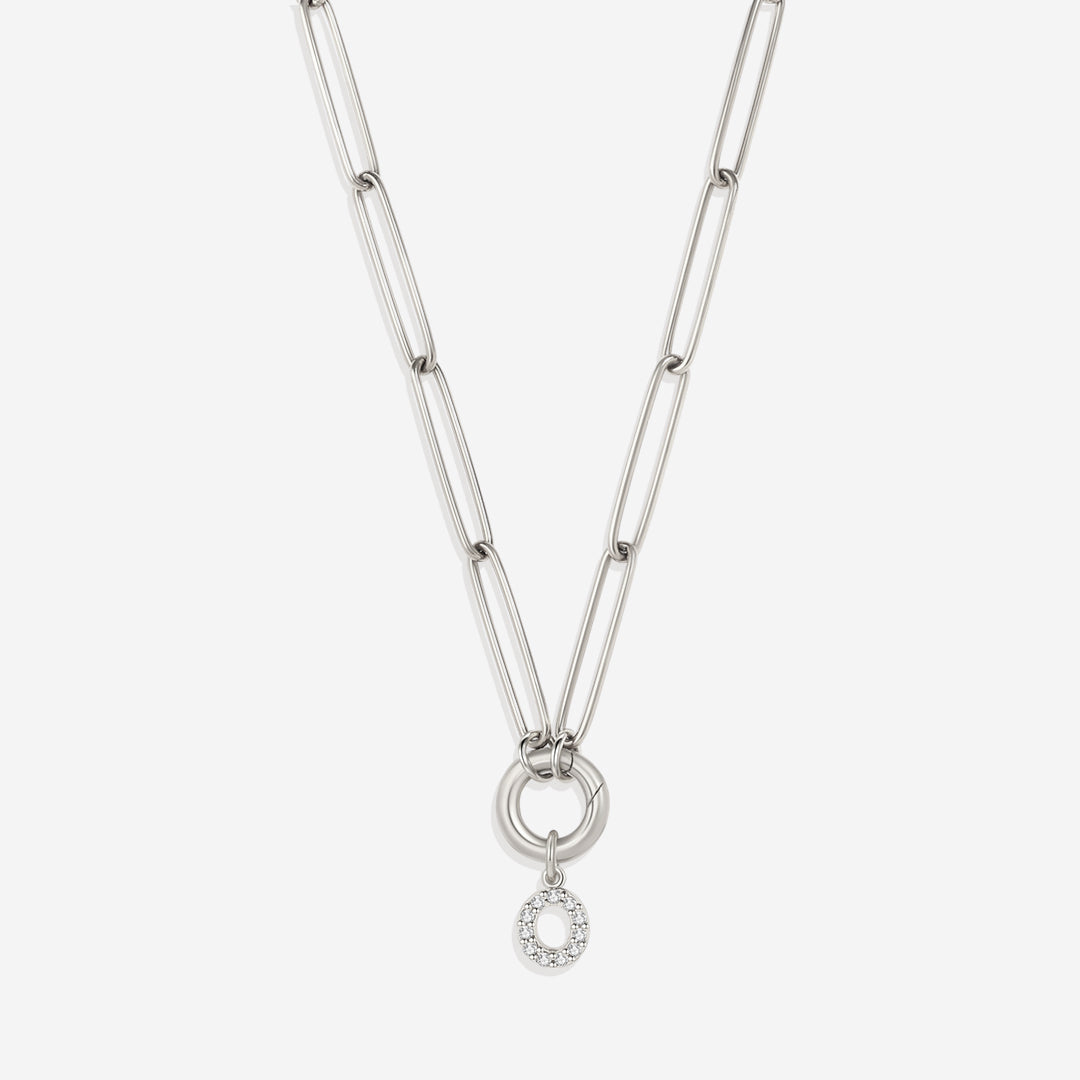 Pave Initial Charm with Charm Clasp Necklace in 925 sterling silver