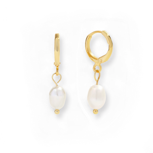 Freshwater Pearl Drop Huggie Earrings — Vanny Jewels