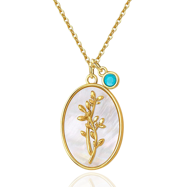 Pearl Birth Flower Pendant Necklace with December birthstone