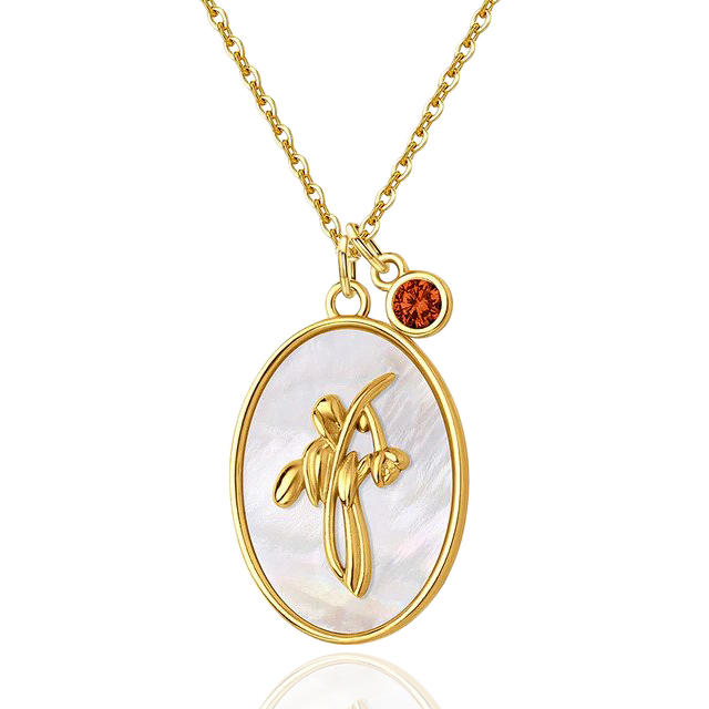 Pearl Birth Flower Pendant Necklace with January birthstone