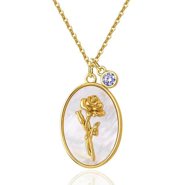 Pearl Birth Flower Pendant Necklace with June birthstone