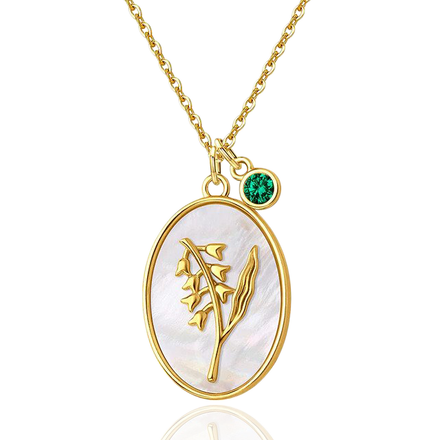 Pearl Birth Flower Pendant Necklace with May birthstone