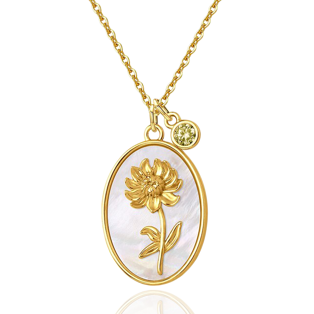 Pearl Birth Flower Pendant Necklace with November birthstone
