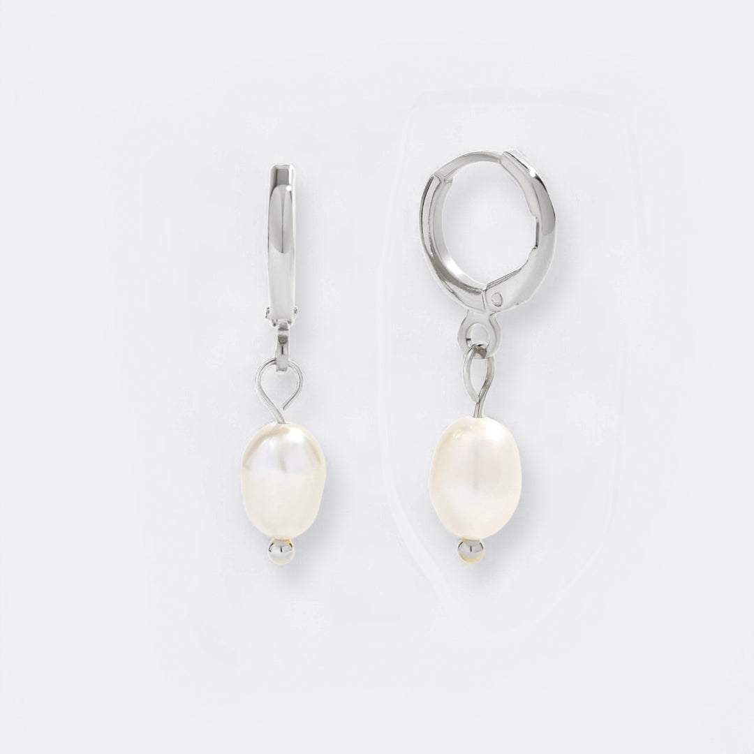 Freshwater Pearl Drop Huggie Earrings in 925 sterling silver