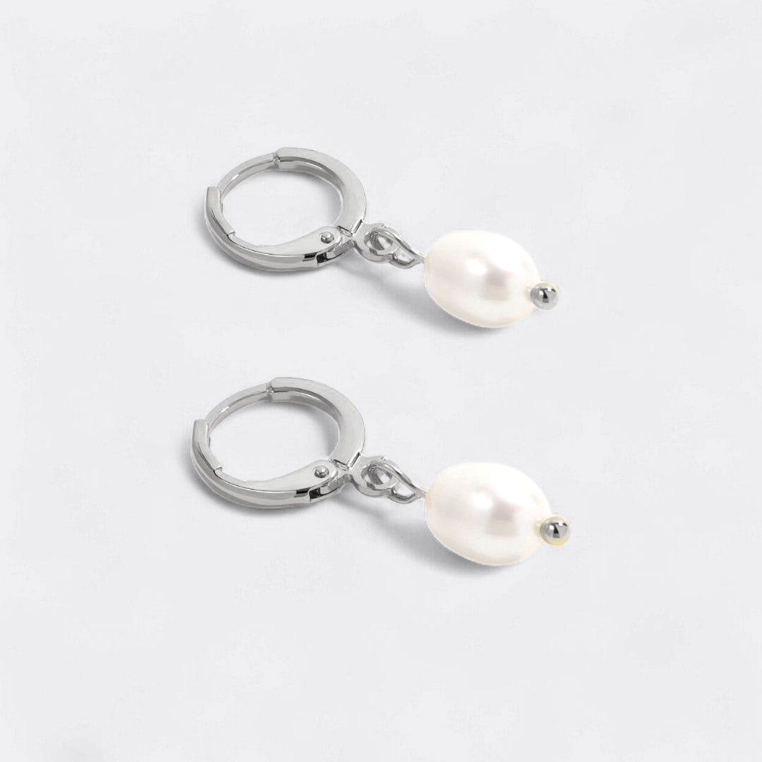 Freshwater Pearl Drop Huggie Earrings in 925 sterling silver