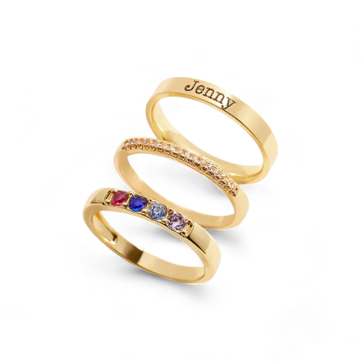 Personalized Name Birthstones Stacking Rings — Vanny Jewels