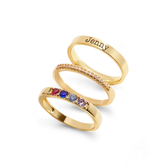 Personalized Name Birthstones Stacking Rings — Vanny Jewels