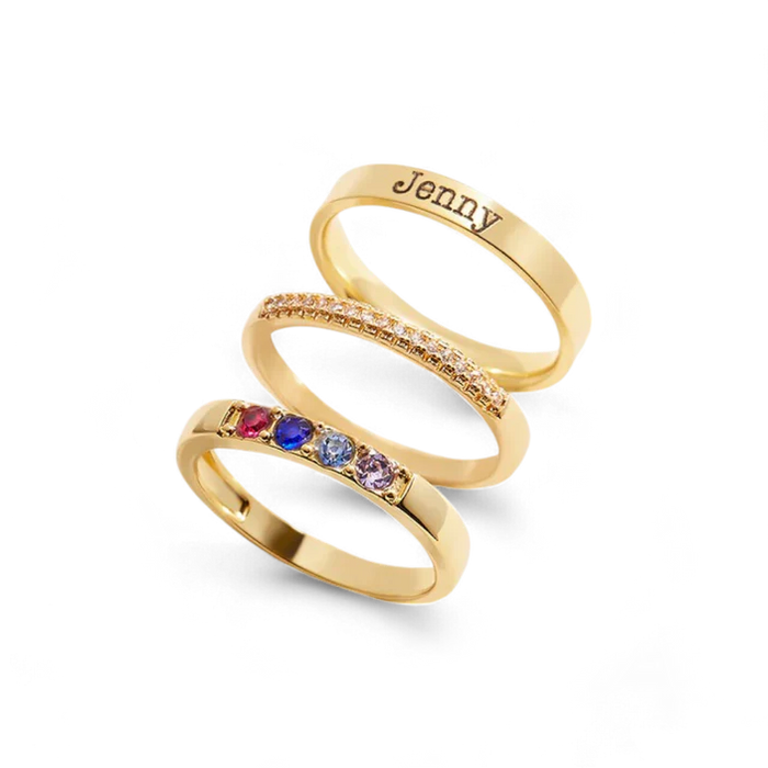 Personalized Name Birthstones Stacking Rings — Vanny Jewels