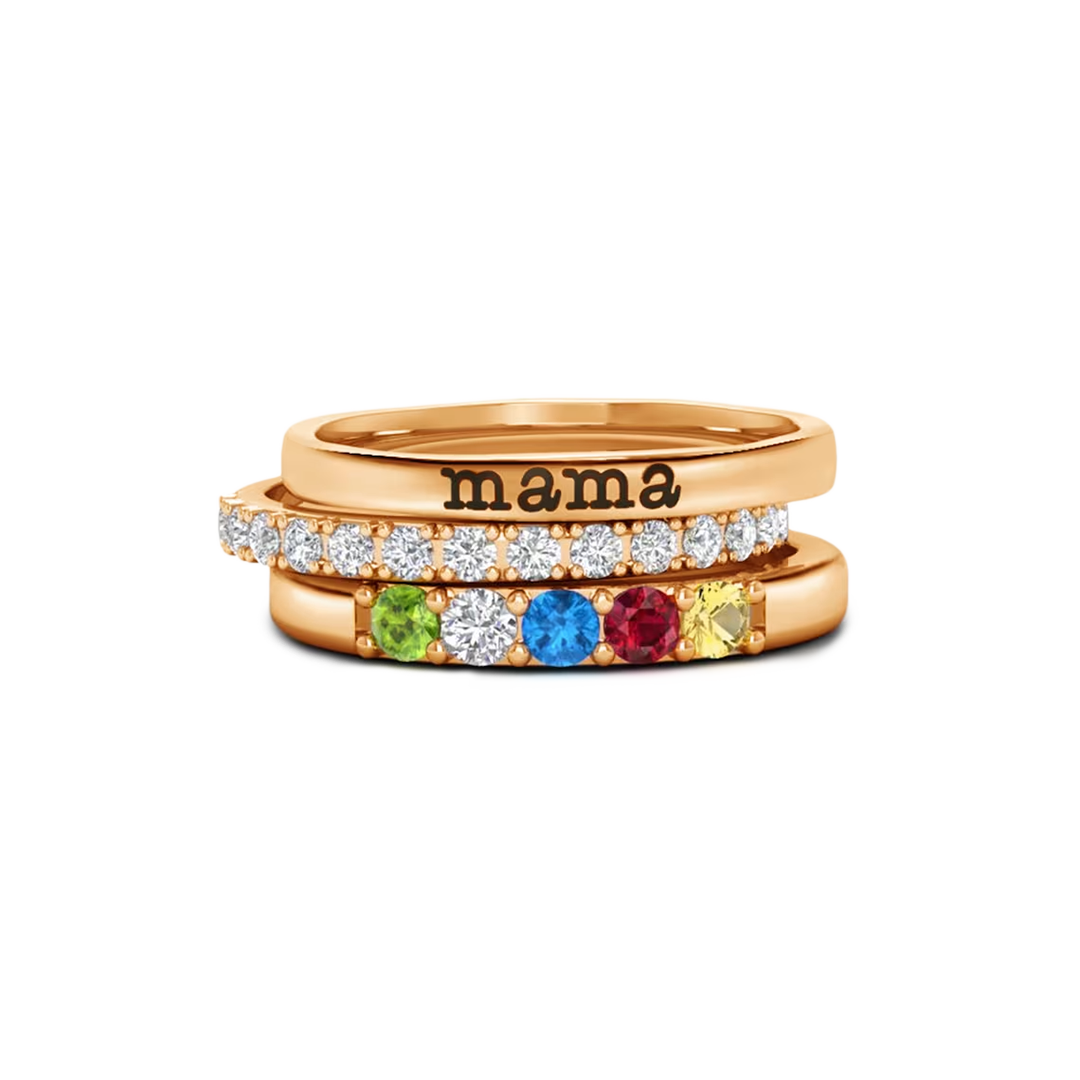 Personalized Name Birthstones Stacking Rings in rose gold tone