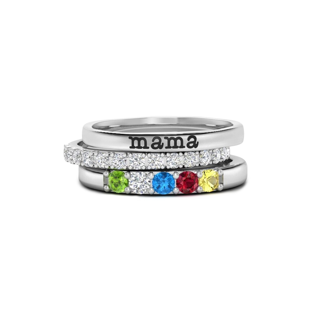 Personalized Name Birthstones Stacking Rings in 925 sterling silver