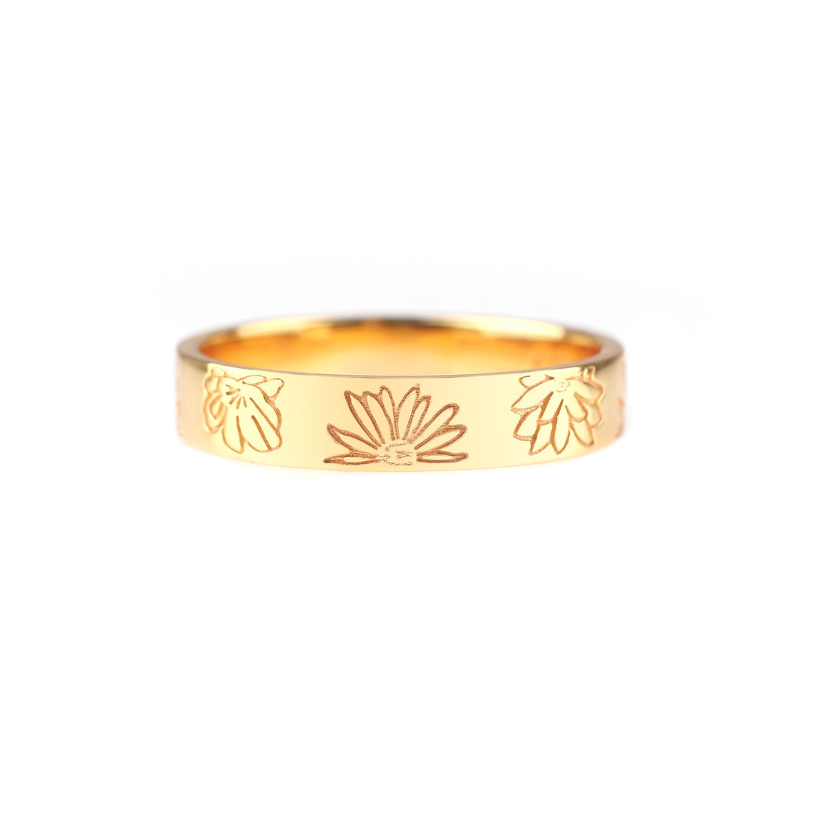 Personalized Stamped Flower Ring in gold tone