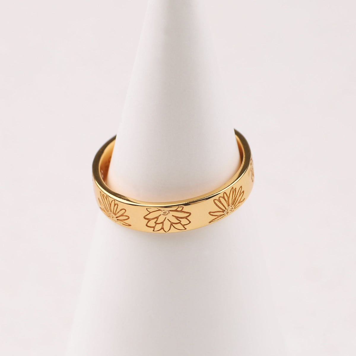 Personalized Stamped Flower Ring in gold tone