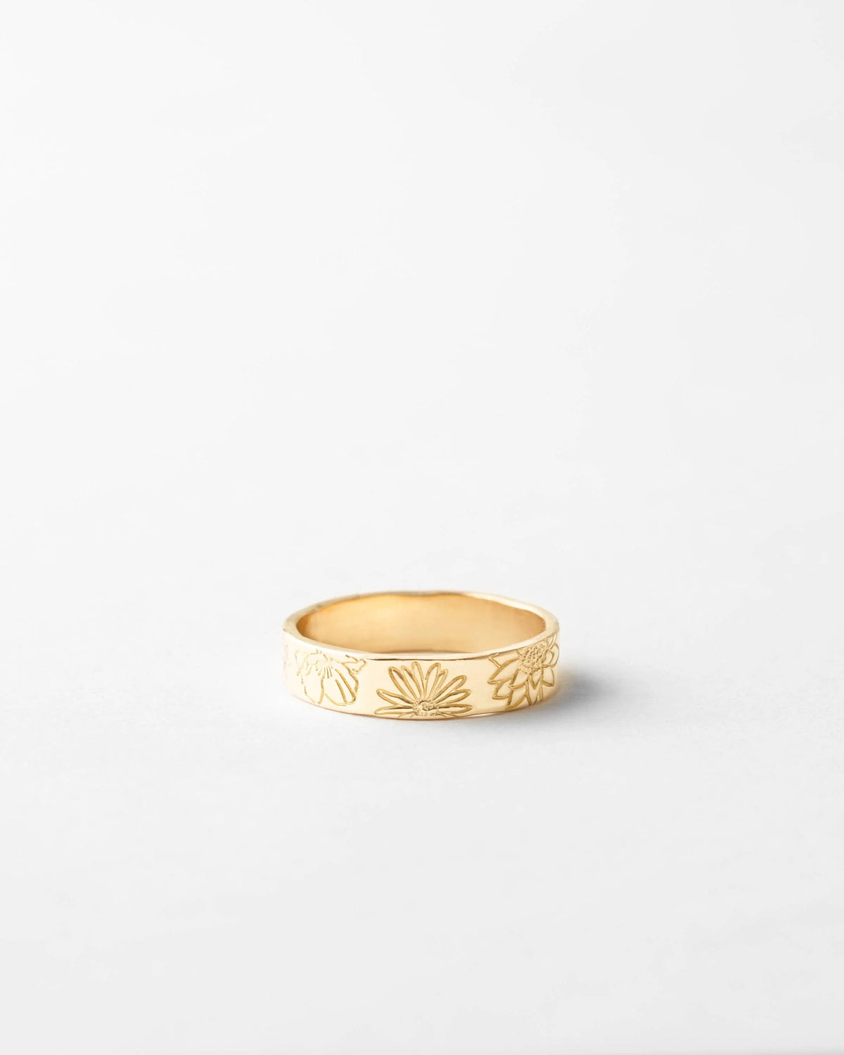 Personalized Stamped Flower Ring in gold tone
