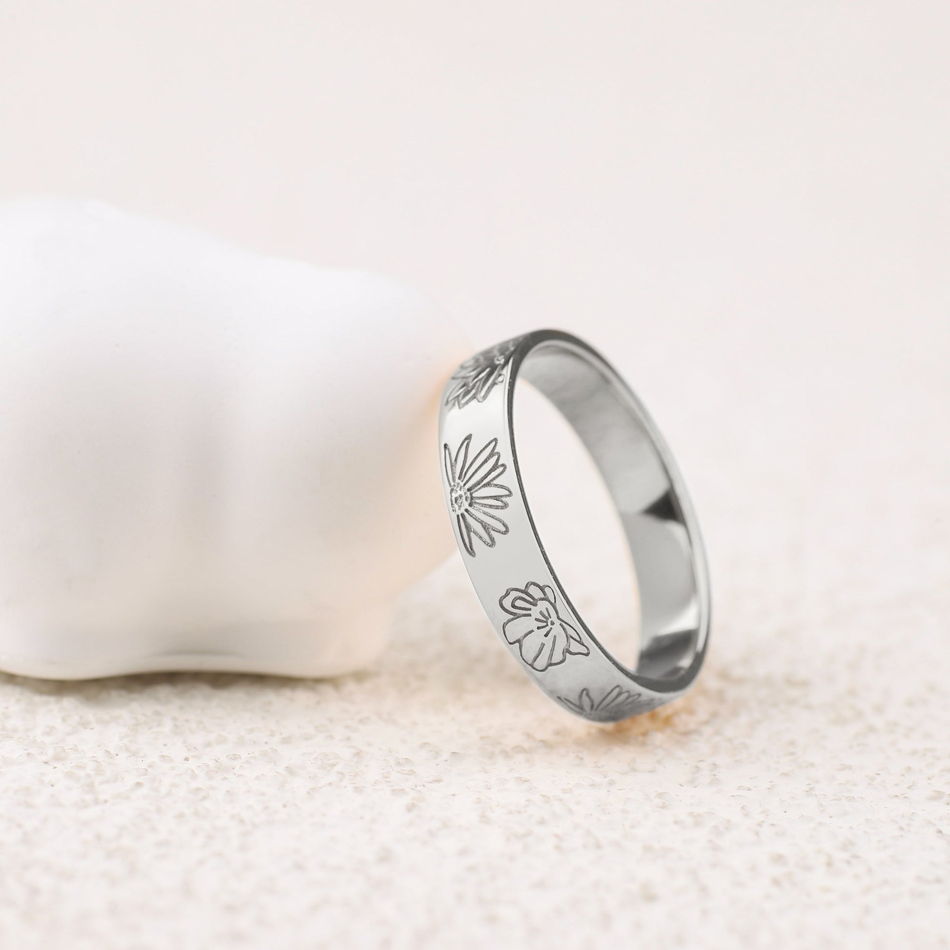 Personalized Stamped Flower Ring in 925 sterling silver