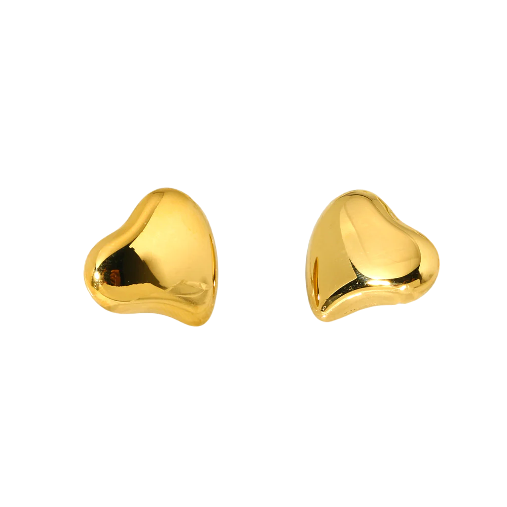 Polished Sculptural Heart Earrings in gold tone