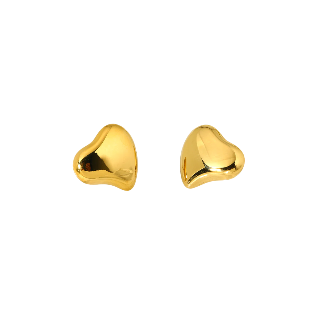 Polished Sculptural Heart Earrings in gold tone