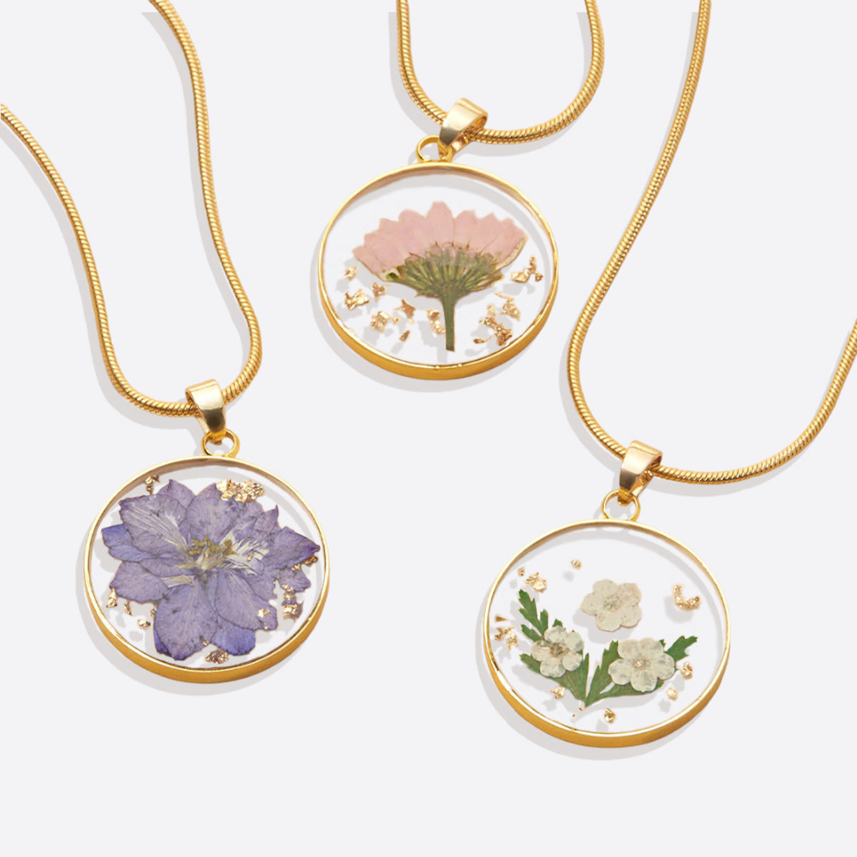 Pressed Birth Flower Necklace in gold tone