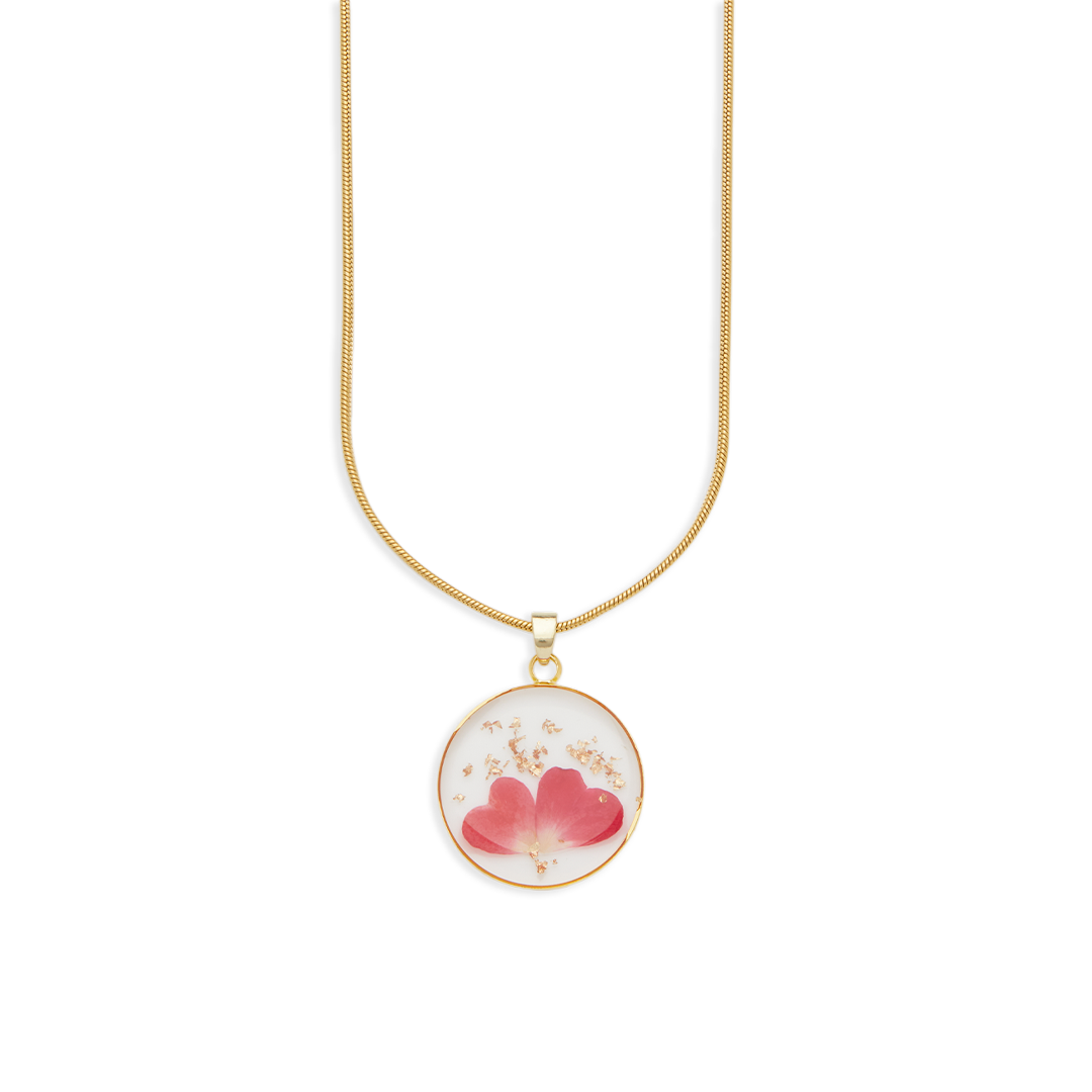 Pressed Birth Flower Necklace in gold tone with January birthstone