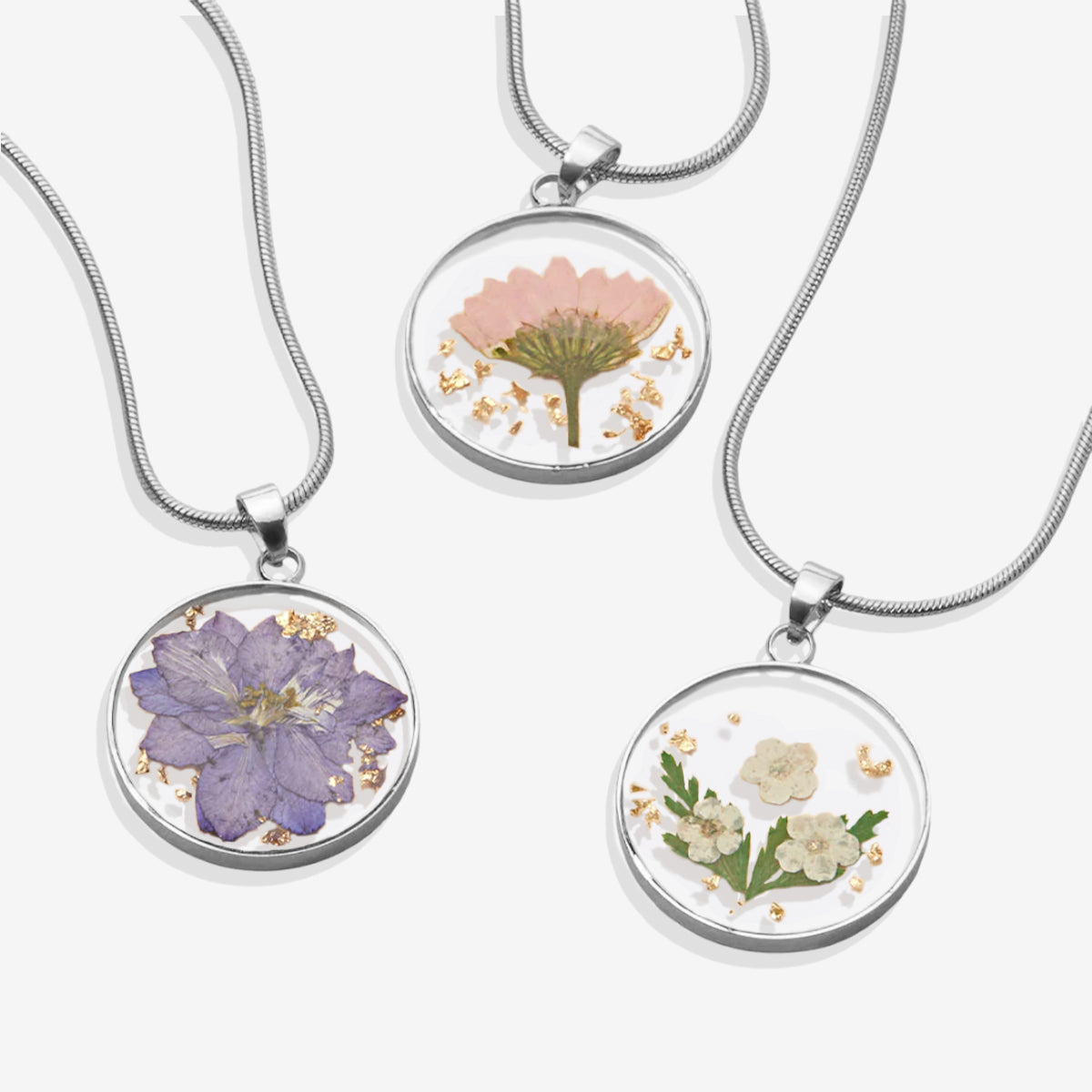 Pressed Birth Flower Necklace in 925 sterling silver