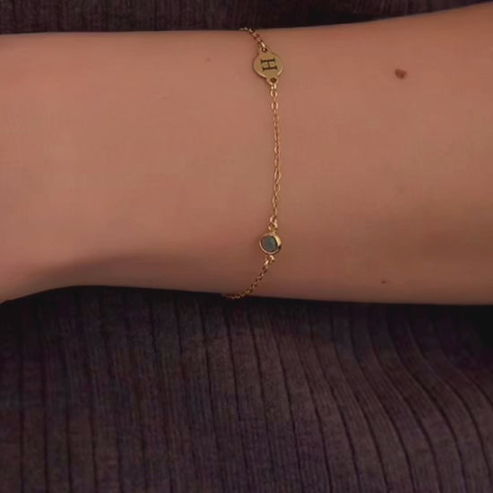 Dainty Initial and Birthstone Bracelet