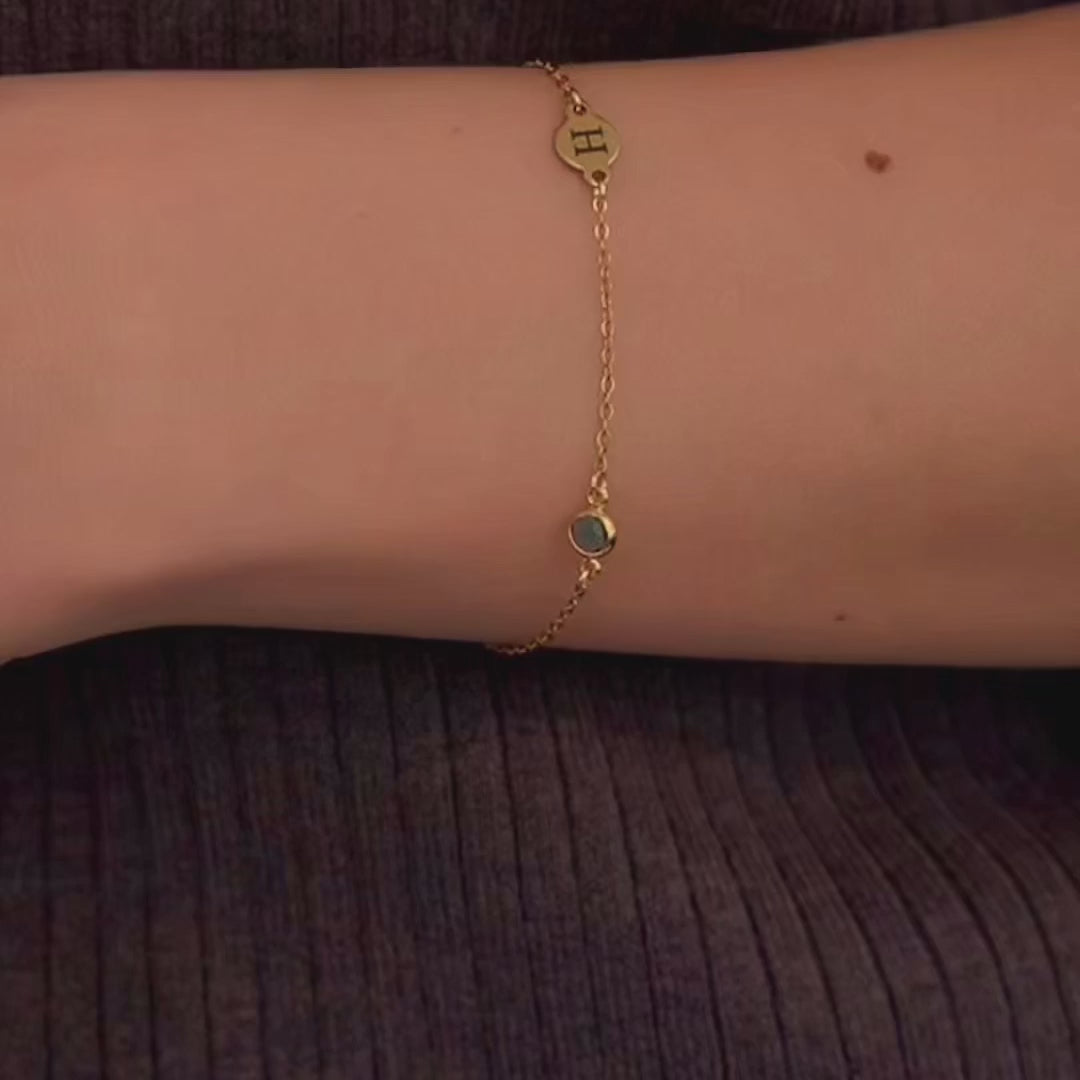 Dainty Initial and Birthstone Bracelet