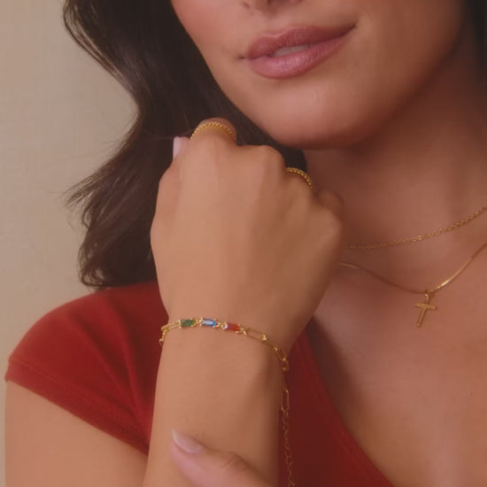 Baguette Birthstone Paperclip Bracelet