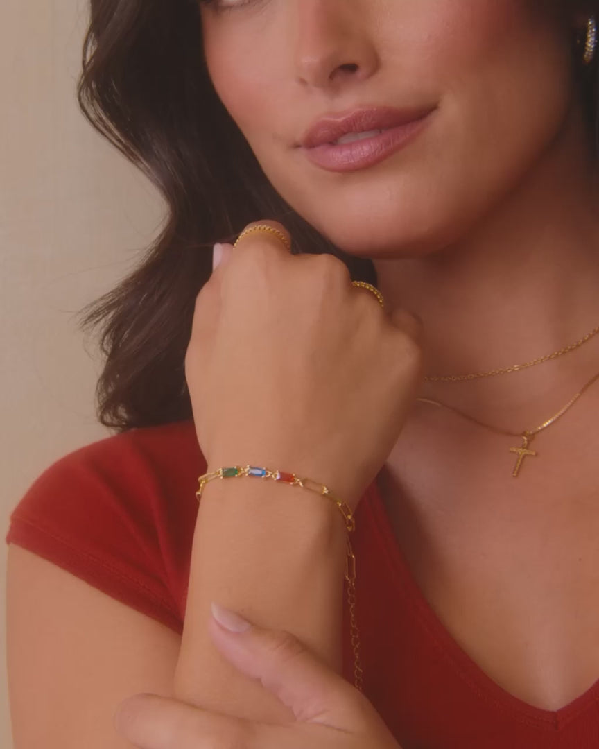 Baguette Birthstone Paperclip Bracelet
