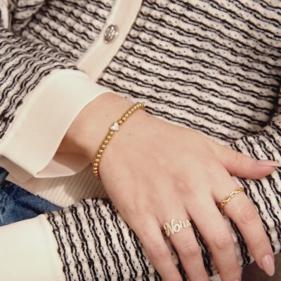 Pave Heart Gold Beaded Bracelet