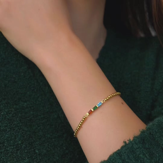 Personalized Baguette Birthstone Beaded Bracelet