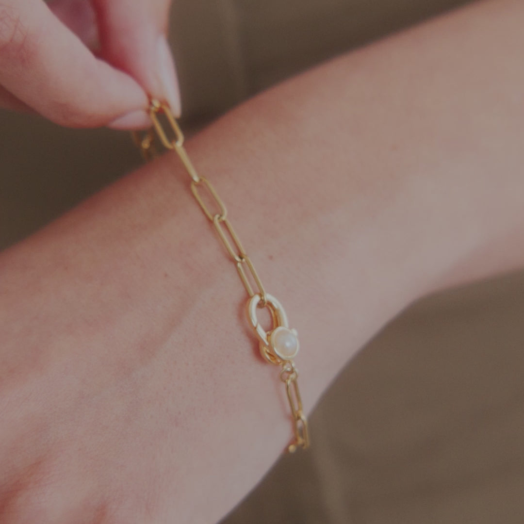 Paperclip Bracelet with Pearl Accent