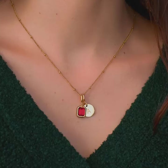 Baguette Birthstone & Initial Necklace