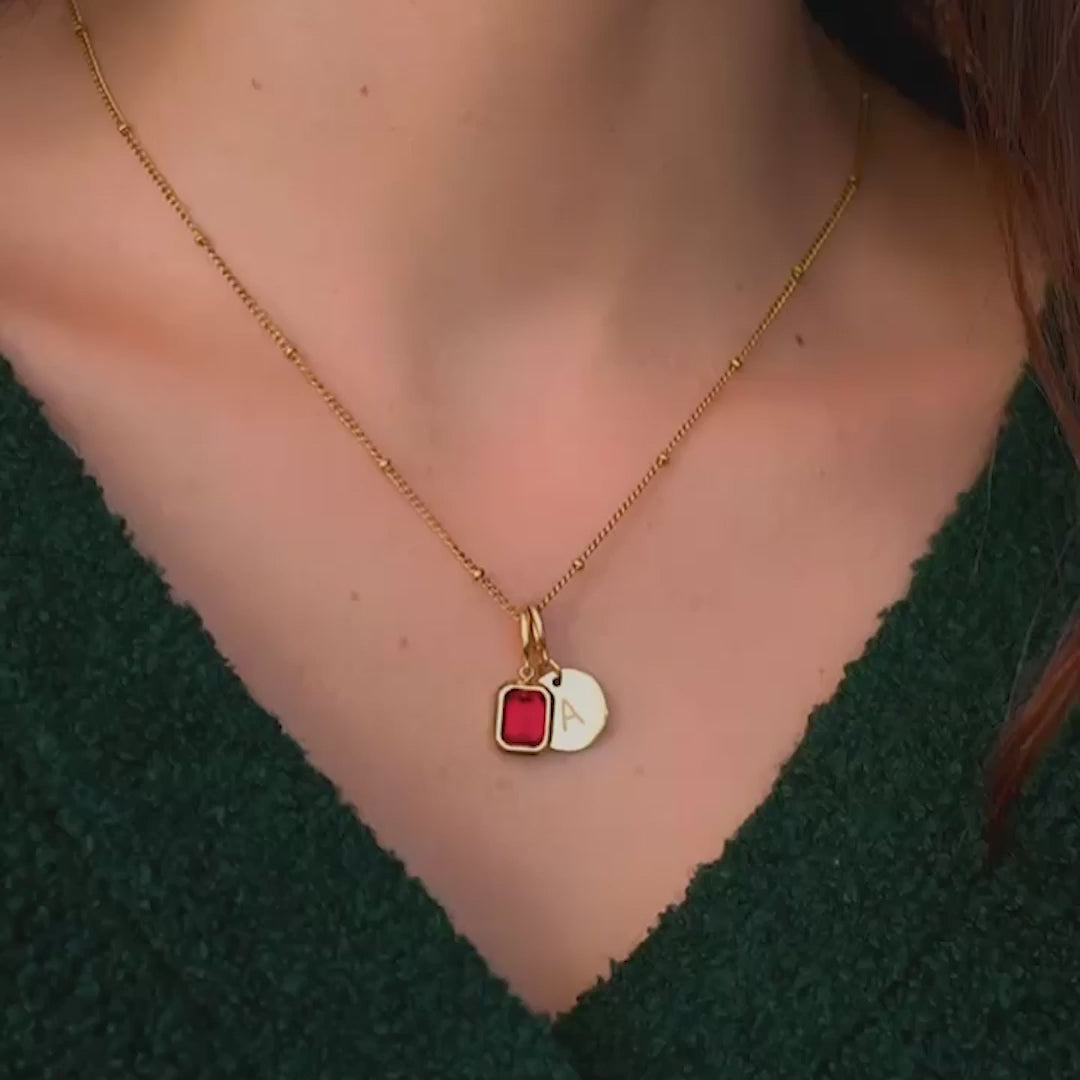 Baguette Birthstone & Initial Necklace