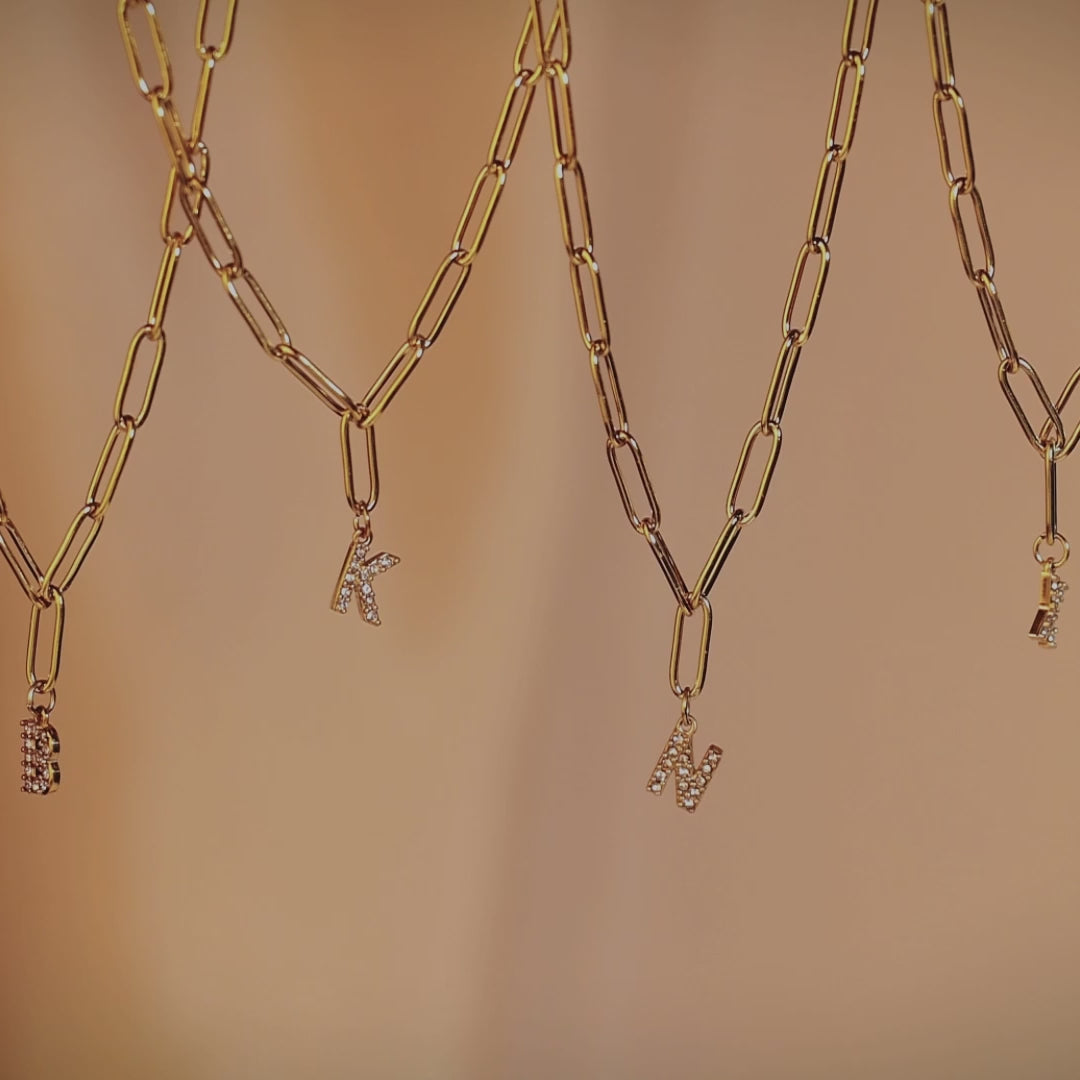 Paperclip Pave Initial Necklace