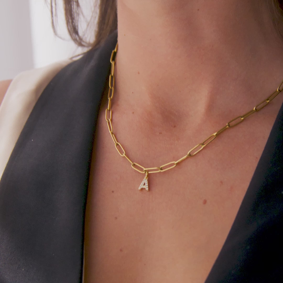 Paperclip Pave Initial Necklace