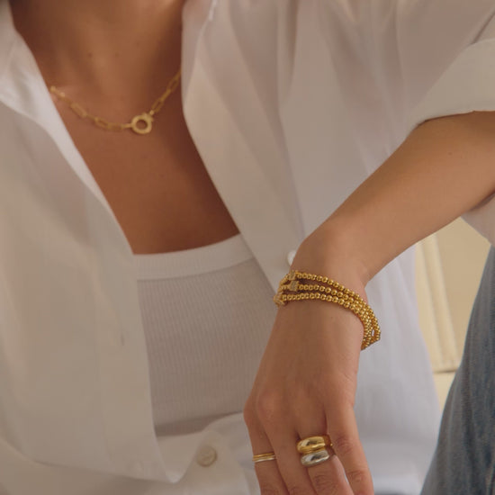Gold Beaded Block Initial Bracelet