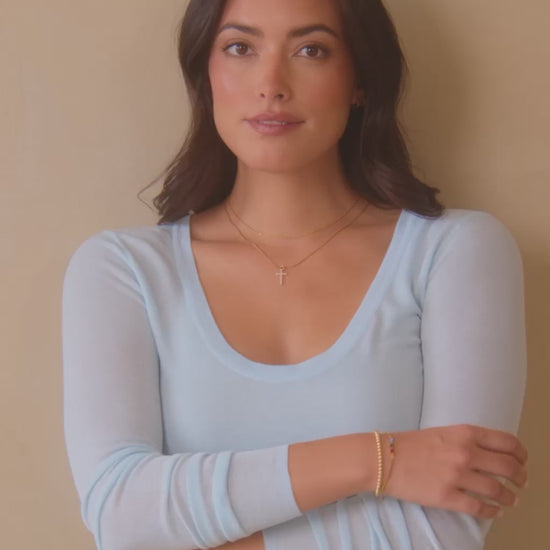 Dainty Cable Necklace with Pave Cross Chain Necklace Stacking Set