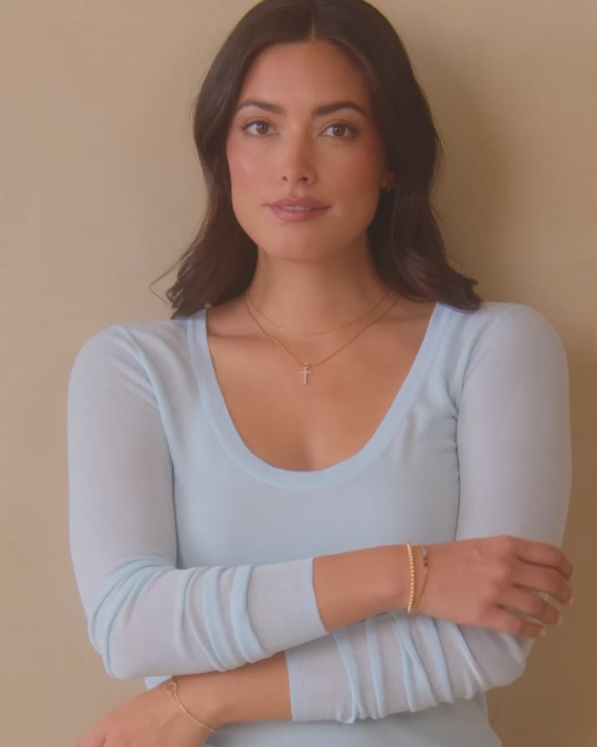 Dainty Cable Necklace with Pave Cross Chain Necklace Stacking Set
