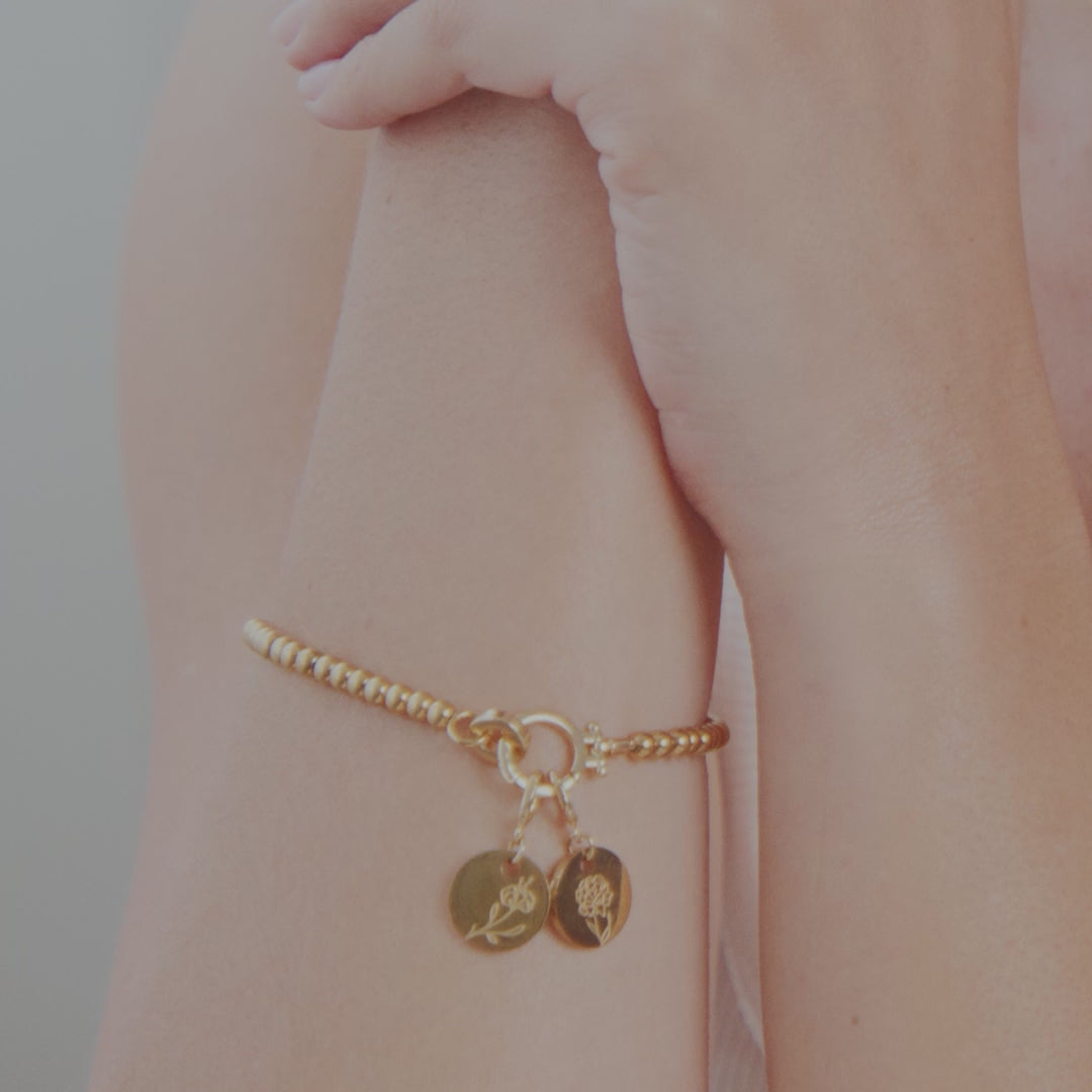 Engraved Birth Flower Disc Charm