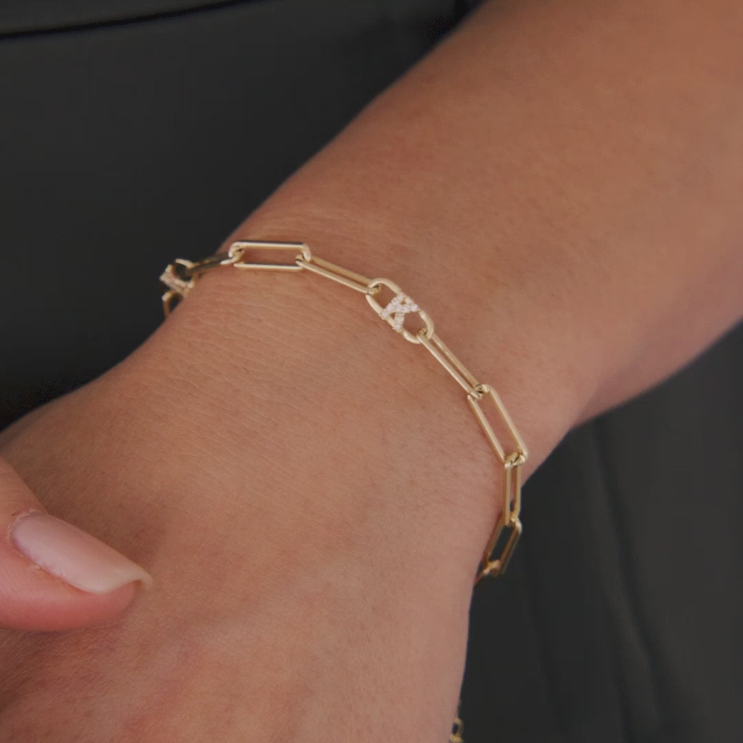 Paperclip Bracelet with Pave Initials