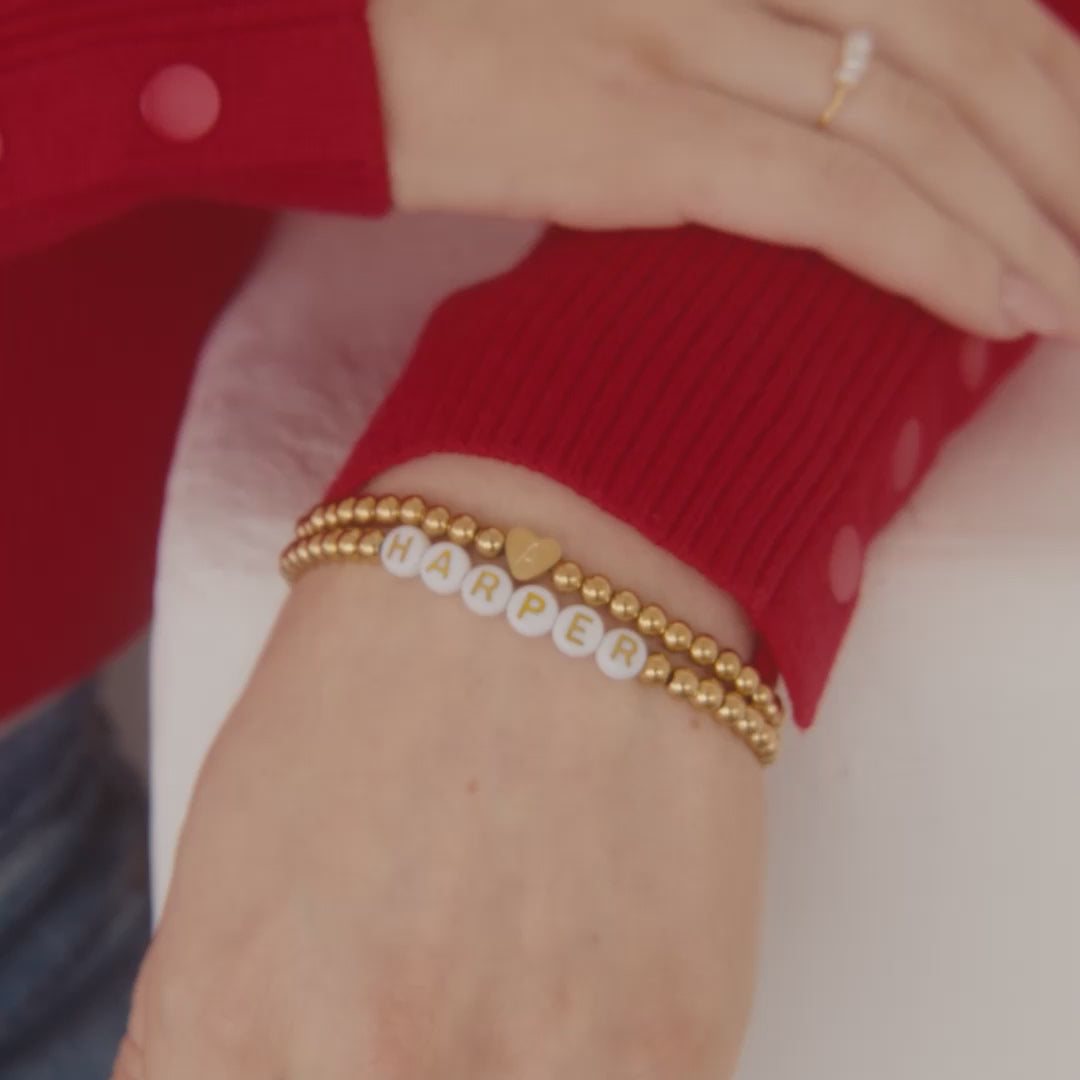 Gold Beaded Bracelet with Heart Initial