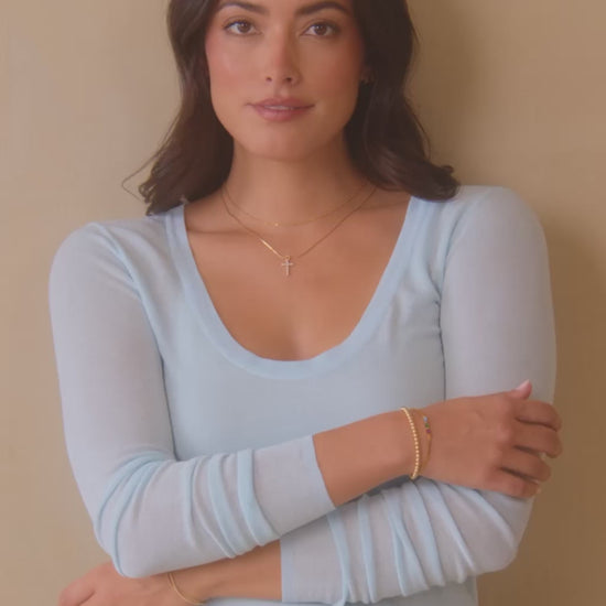 Dainty Baguette Birthstone Bracelet and Beaded Stacking Bracelet Set